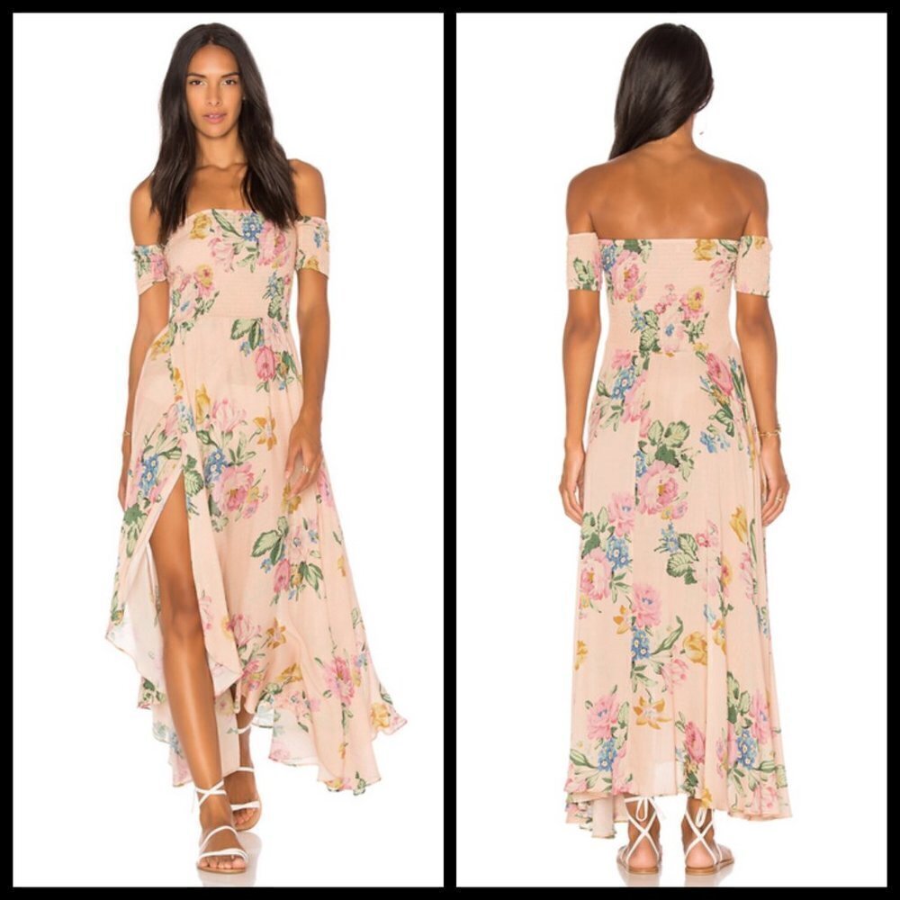 ๐AUGUSTE x REVOLVE๐ Boheme Goddess Maxi Dress ~ Blush Floral Print US 4 NWT